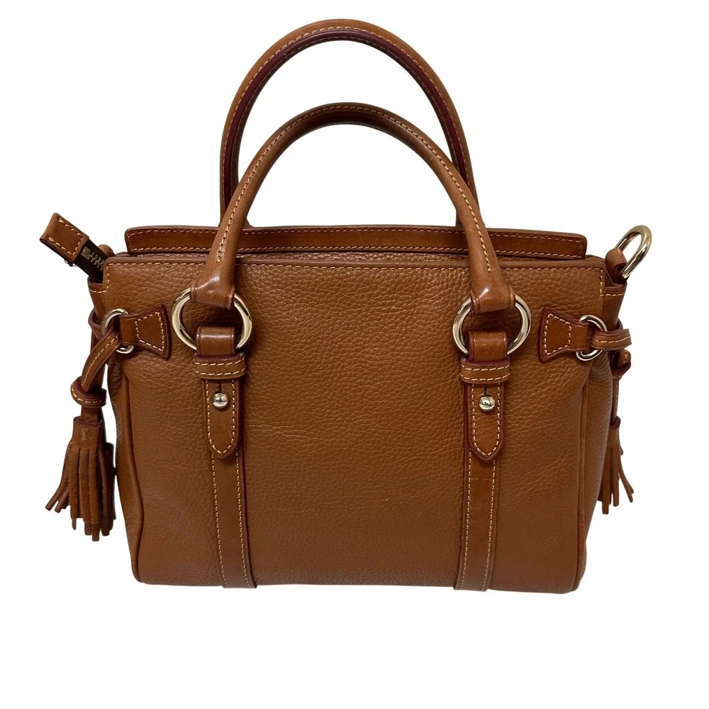 Dooney & Bourke Pebbled Leather Satchel Bag Ginger Tan Tassel Gold Hardware